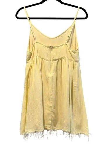 Cloud Ten Babydoll Mini Dress Frayed Hem Linen Blend Summer Yellow Size Medium