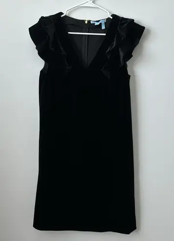 Draper James  Black Velvet Dress with Ruffle Sleeves Size: 10