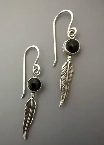 Southwester Onyx Feather 925 Sterling Silver Earrings