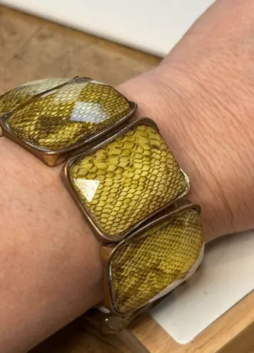 Yellow Snake Print Resin & Gold Tone Stretch Bracelet