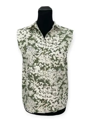 Gerard Darel | Size 1 | Carmel Printed Sleeveless Button-Down Top in Khaki Green