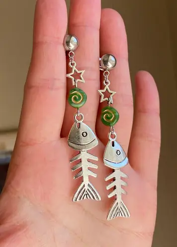 Handmade fish bone boho funky unique dangle earrings🌀🐟💙