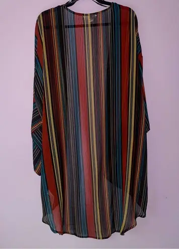 Band of Gypsies  XL Sheer Cardigan Striped Open Front Swim Cover Kimono