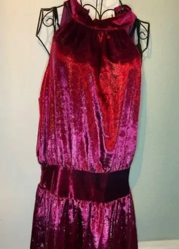 Ramy Brook Women Ellin Velvet Halter Neck Mini Dress Smocked Waist Red L