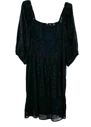Johnny Was Ella Mini Dress Black Guipure Lace Puff Sleeve