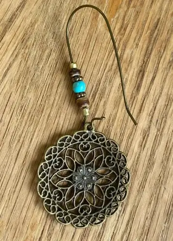 New flower dangle drop earring beaded gem boho nature neutral pretty Brown