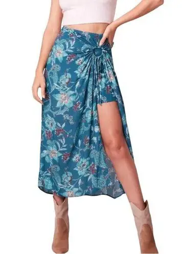 Band of the Free Celene Deep Teal Boho Floral Layered Midi Skirt Women’s Size XS Green