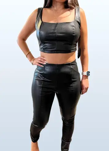 Haute Monde NWT  Black Faux Leather Leggings and Matching Bustier Crop Top