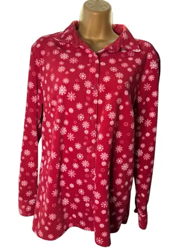Riders By Lee Button Front Fleece Snowflake Print Red M