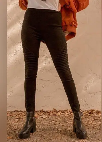 Lulus Watch Me Work Black Faux Suede Motto Leggings Size XS