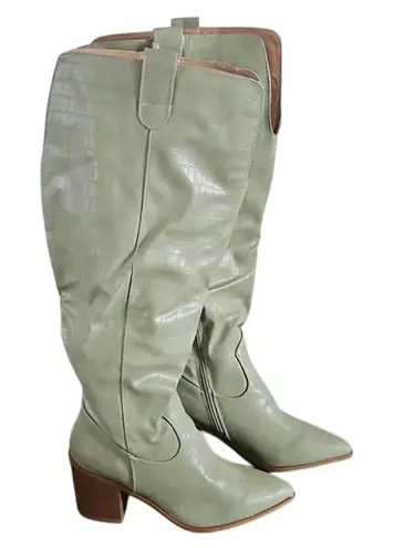 Journee Collection Therese Women’s Knee-High Boots – Green Block Heel size 8