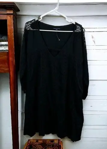 American Eagle NWOT  Women's Medium Black Lace 3/4 Sleeve Boho Lined Mini Dress