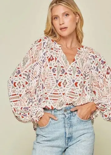 Andree by Unit Andree by Unit Modern Abstract Blouse Size 1X Long Sleeve Lightweight Artsy - Image 1