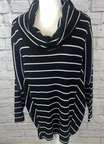 Catherine Malandrino Women's Casual Cowl Neck Black & White Striped Sweater 3X