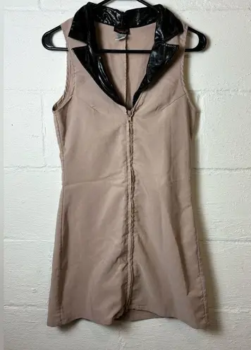 Dreamgirl Vintage Woman’s Beige & Black Y2K Sexy Zip Up Mini Dress Size Medium