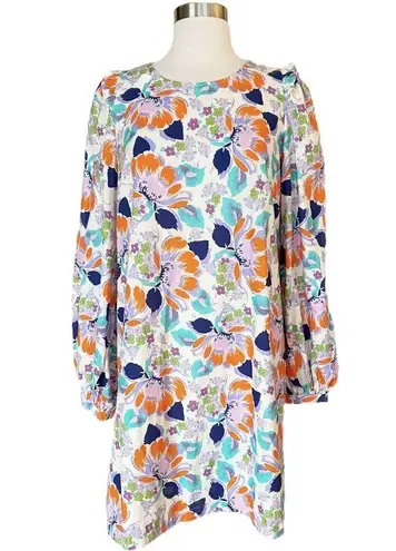 CECILIE COPENHAGEN Mirna Dress Mini Shift Ivory Blue Orange Floral Large NWT