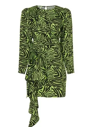 Rent the runway size 4 low cut ronny kobo zebra print green dress ruffle animal