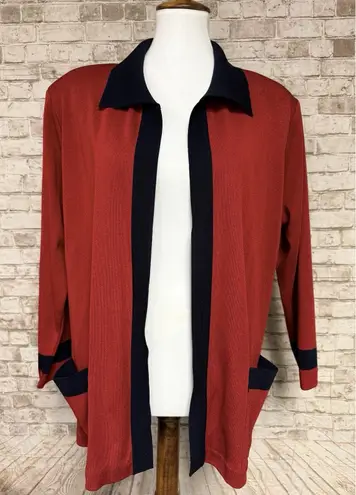 Misook Exclusively  Cardigan 3X Red Black Color Block Acrylic Knit Sweater - Image 1