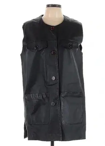 Newport News | Black Faux Leather Button Down Motorcycle Vest Size L Large