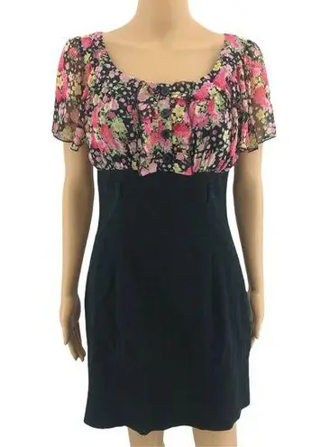 Love Tease SMALL Y2K Black Pink Floral Babydoll Empire Bodycon Sheath Mini Dress