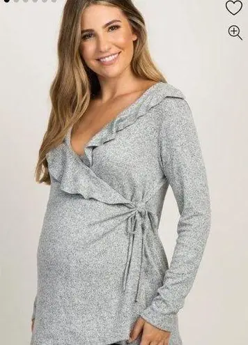 Pinkblush Heather Grey Ruffle Trim Maternity Nursing Wrap Top Small Women's
