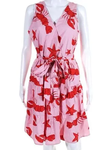 J.Crew  women's size 8 medium pink lobster dress tiered belt red nautical vaca re