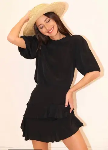 Something Navy Black Puff Sleeve Ruffle Blouse