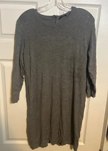 Tahari Women Gray Long Sleeve Crew Neck Zipper Back Casual Dress Size Medium
