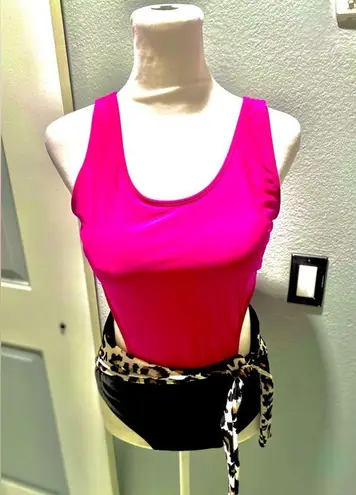 NWOT Women's Pink & Black OnePiece Swimsuit w/ Front Bowknot Size:Lrg