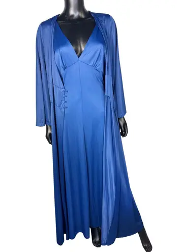 Vintage Cinandre Lingerie Maxi Dress & Robe Set Blue Nylon Size L Size L