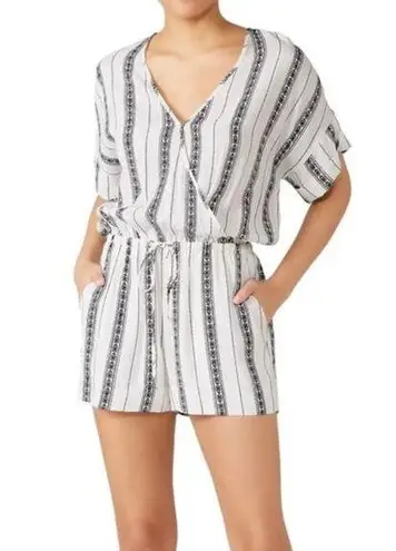 Fifteen Twenty Women's White Surplice Wrap V-Neck Striped Romper Size Large