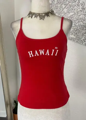 Early 2000's Made in USA Red Cotton White Hawaii Flower Print Cami Top S