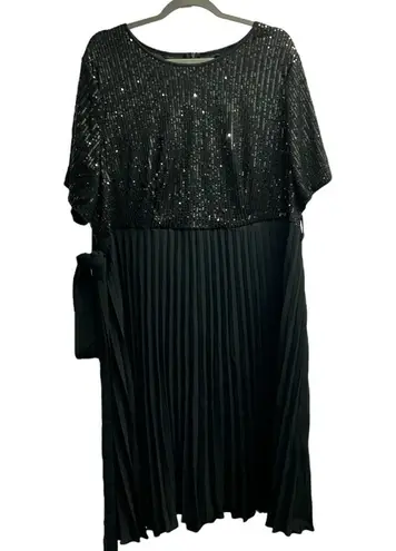 Bloomchic Black Sequin Pleated Tie Waist Dress Size 18/20