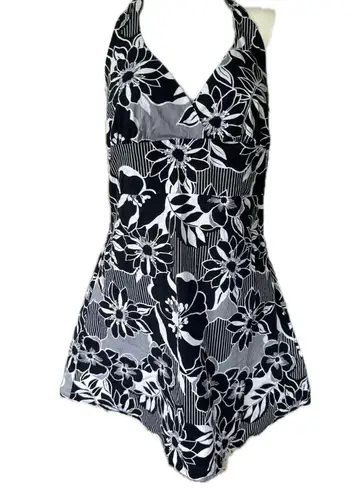 Her Clothes Hawaiian Aloha Tropical Floral Halter Self Tie Side Zip Mini Dress S Black