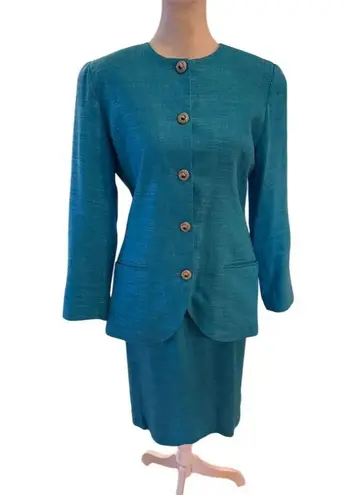 Vintage Kate McNaughton Petite Women's Teal Skirt Suit Set 6P Workwear Blue