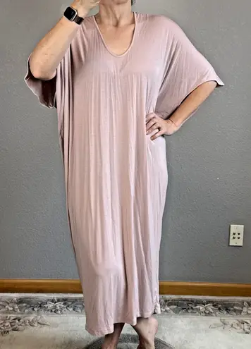 Barefoot Dreams Luxe Milk Jersey Womens Caftan Dress OS One Size Faded Rose Pink