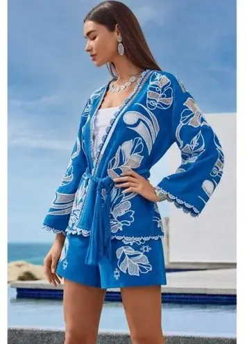 Johnny Was 💕 JADE💕 Jodie Easy Jacket + Jenah Short Set ~ Blue Small S NWT