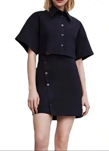 Urban Revivo Black Short Sleeve Cutout Waist Button Up Mini Shirt Dress Size 6