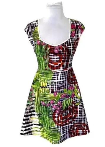 Clover Canyon Aline Neoprene Mini Multicolor Floral Y2K Dress Size Small NEW