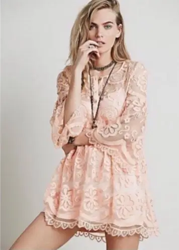 Jen's Pirate Booty Jen’s Pirate Booty for Free People Peach Lace El Solo Mini Dress