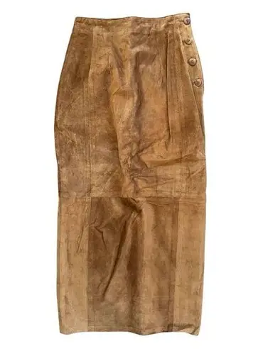 LANNA brown/caramel vintage suede maxi pencil skirt, size 4 Brown