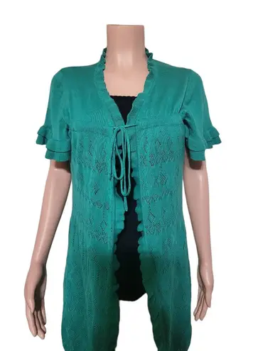 Pulp women tie front short sleeve teal crochet bathing suit cover up L Green Size L