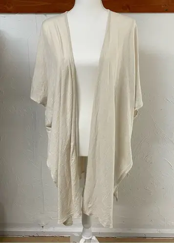 Blank Page White Draped Front Kimono Short Sleeve Cardigan Sweater Womens L Size L