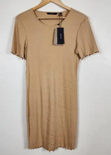 VERO MODA Dress Large Tan Ribbed Short Sleeve Mini Organic Cotton Stretch NWT