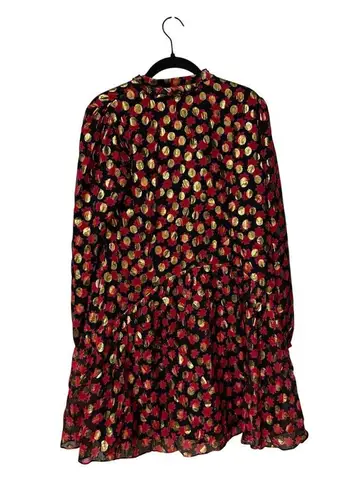 Saloni Red Gold Silk Tilly Floral Print Polka Dot Mini Dress Size 4