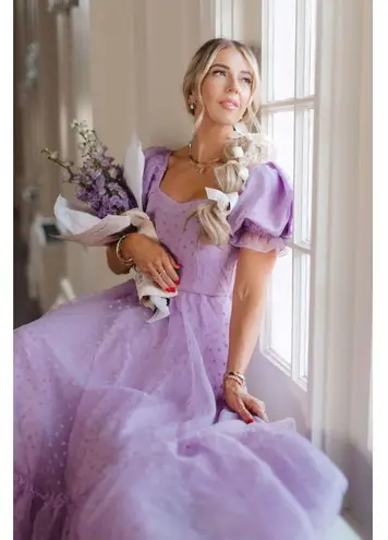 NWT Ivy City Co Wonderland Gown in Purple Flocked Heart Print Maxi Dress M Size M