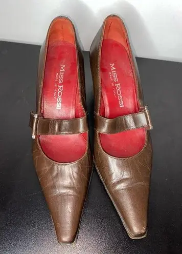 Miss Rossi Mary Jane 2” heel in brown leather with velcro closure