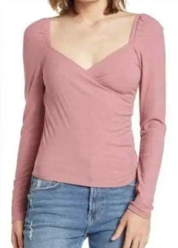 Abound  Womens Top Pink Long Sleeve‎ Faux Wrap size Large