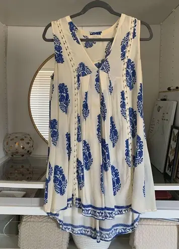 Nectar Clothing Boho Blue and White Cottagecore Leaf Tunic Dress Size XS
