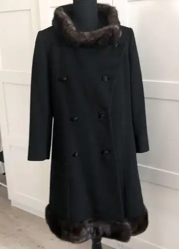 Rare 🌺 60” Real mink hem all around virgin wool circa 1960 Jackie O style Black Size M